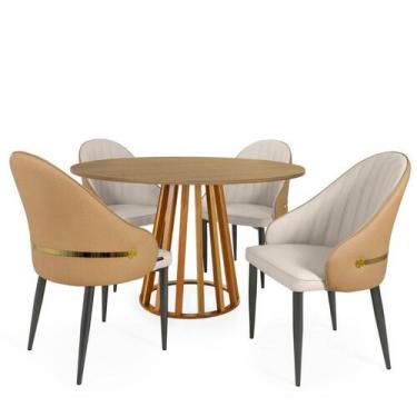 Imagem de Conjunto Mesa de Jantar Redonda Talia Amadeirada Natural 120cm com 4 C