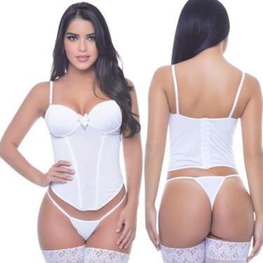 Imagem de Cropped Body Corpete Branco Em Microfibra Sexy Com Lacinho Sensual Ana
