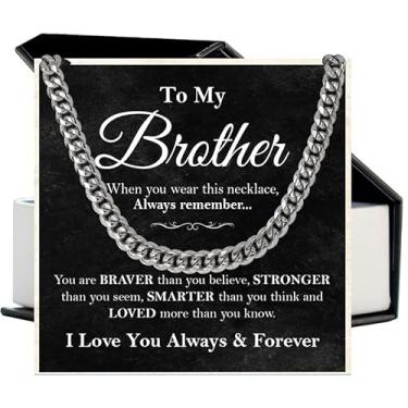 Imagem de Colar Brother - Colar de corrente de elos cubanos para homens, To My Brother, presente de irmã para aniversário, aniversário ou Natal, Aço inoxidável, Sem Pedra Preciosa