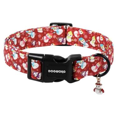 Imagem de DOGWONG Coleira vermelha de Natal, coleira fofa de boneco de neve, tecido macio, durável, coleira para cães de estimação, menino, filhote, para cães pequenos, médios e grandes, grande