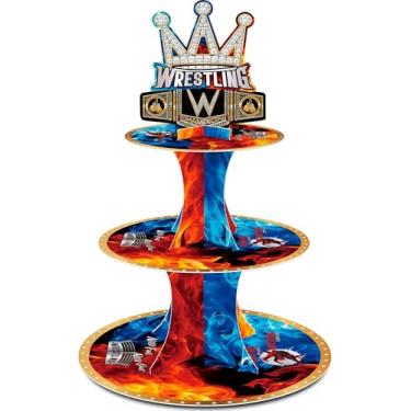 Imagem de HAPPARTY 1 peça de suporte de cupcake de luta livre, suporte de torre de exibição de sobremesa, lembrancinha de festa para decoração de mesa de aniversário de luta livre