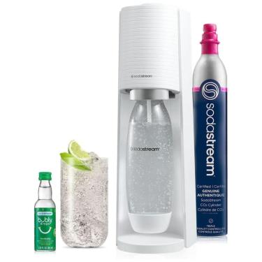 Imagem de Máquina de Fazer Água com Gás SodaStream Terra Branca com CO2, Garrafa DWS e Gotas Bubly - Transforme Sua Hidratação!