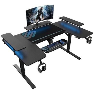 Imagem de Mesa Gamer Ergonômica 74&quot; 187 cm com Altura Ajustável, Ganchos para Fones de Ouvido, Prateleiras Conversíveis e Suporte para Monitor, 110V