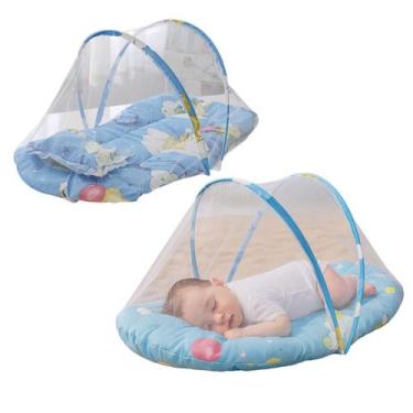Imagem de Mosquiteiro Azul para Bebê com Colchão Dobrável Menino - anjo da mamãe