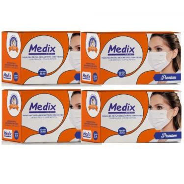 Imagem de Kit 4 Caixas Máscara Descartável Tripla Proteção com Filtro e Clipe de Ajuste Nasal Com Elástico – Total 200 Unidades