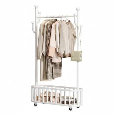 Imagem de CuisinSmart Suporte para roupas com rodinhas com rodas, 68,9 cm de altura, metal resistente, dourado, cabideiro, portátil, para quarto, 100 cm, branco