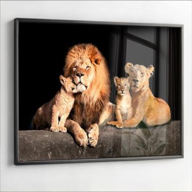 Imagem de Quadro com Moldura e Acrilico Cristal Vidro Sala Quarto Leão Família Decorativo Horizontal Grande Hall