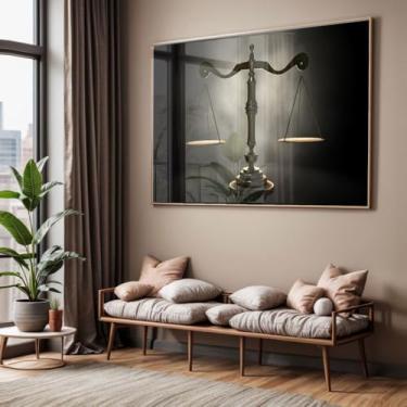 Imagem de Quadro com Moldura e Acrilico Cristal Vidro Sala Quarto Balança Justiça Decorativo Horizontal Grande Hall