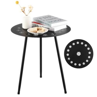 Imagem de Mesa lateral externa de 45,7 cm, mesas redondas para mesas de canto pretas externas, mesa de centro pequena, mesa de canto moderna de metal para varanda para varanda, interior, quarto, sala de estar