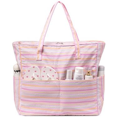 Imagem de Sacola de praia à prova d'água para mulheres, mulheres, extragrande, bolsa de ginástica, bolsa de mão com compartimento molhado para viagens de fim de semana, Faixa multicolorida 2, Large