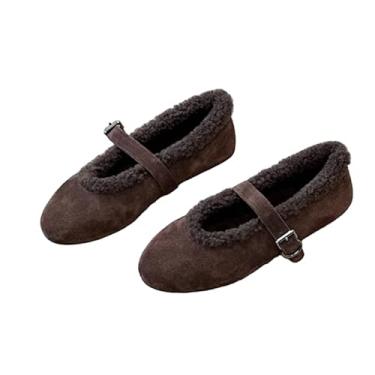 Imagem de Archicolor Sapatos de neve nórdicos minimalistas vintage forrados com pele botas de neve femininas de inverno sapatos rasos para mulheres mocassins femininos, Café, 34
