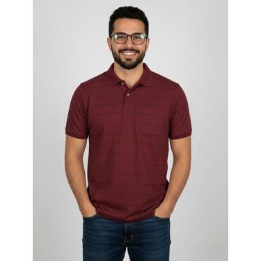 Imagem de Camisa Polo Masculina Vinho Clássica Listrada Casual e Elegante, listr