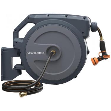 Imagem de Mangueira de Jadim 27M com Enrolador Retrátil, Rebobinamento Automático e Giratório de 180, Giraffe AW405, Cinza Escuro