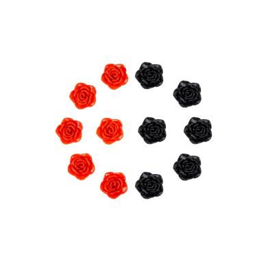 Imagem de Kit C/12 Miçangas em Resina Flor Rosa Vermelha e Negra 2 cm