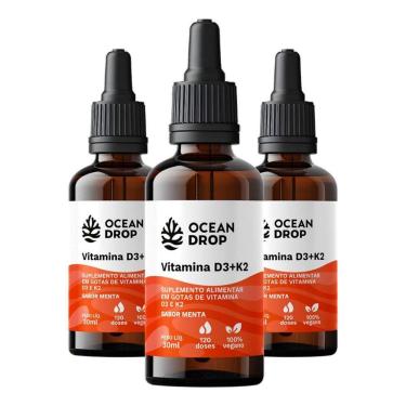 Imagem de Kit 3 Vitamina D3 + K2 Em Gotas Ocean Drop 30Ml Sabor Menta