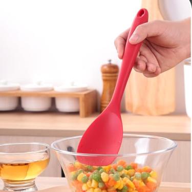 Imagem de Colher de espátula de silicone flexível para cozinhar, servir, misturar, raspar alimentos em panelas antiaderentes (vermelha)