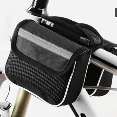 Imagem de Bolsa de bicicleta de tubo frontal para quadro de ciclismo, bolsa de selim lateral dupla para acessórios, preta