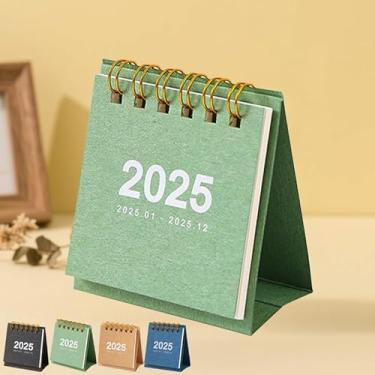 Imagem de Mini calendário de mesa dobrável 2025 – Pequeno calendário mensal de mesa com papel grosso, encadernação de fio duplo e base resistente - Design compacto que economiza espaço para mesa de escritório