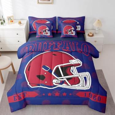 Imagem de Erosebridal Jogo de cama solteiro de futebol americano, 7 peças, jogo de rúgbi, para competição de rúgbi, roxo, para competição de rúgbi, para crianças e adultos, jogo de cama esportivo (búfalo)