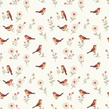 Imagem de Tecido Tricoline Pássaros e Flores - Floral - Peripan - 50 x 150 cm