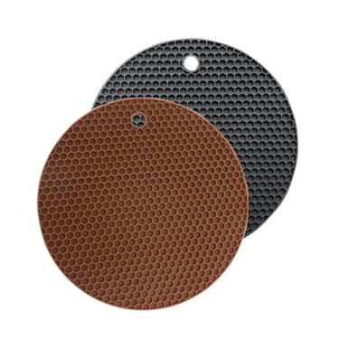 Imagem de Pacote com 2 tapetes de silicone resistentes ao calor, almofadas quentes antiderrapantes multiuso de 18 cm para pegadores de panela de cozinha, abridor de jarra, suporte de colher, tapete de secagem