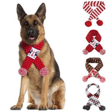 Imagem de Cachecol de malha para cães com estampa, bandana quente para animais de estimação de 61 x 4 cm para inverno, ao ar livre e Natal, acessórios para animais de estimação, vermelho