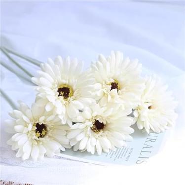 Imagem de 23 cm, ramo de flores artificiais, gerbera, ramo de girassol, decoração de jardim, casamento, Natal, festival, artigos de festa, decoração de casa (branco)
