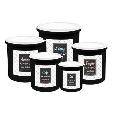 Imagem de 2X Kit 5 Potes De Mantimentos Plástico Decorado Cor Conjunto