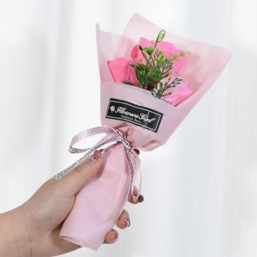 Imagem de Buquê de rosas artificiais, plantas e flores artificiais, pétalas de flor sabonete, presentes de dia dos namorados para mulheres, mãe, esposa, namorada (rosa, 24 cm)