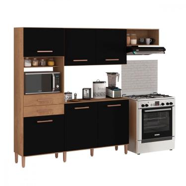 Imagem de Cozinha Completa Salinas Top 6 Portas 2 Gav. Atualle Móveis Canelato Rustico/preto Fosco