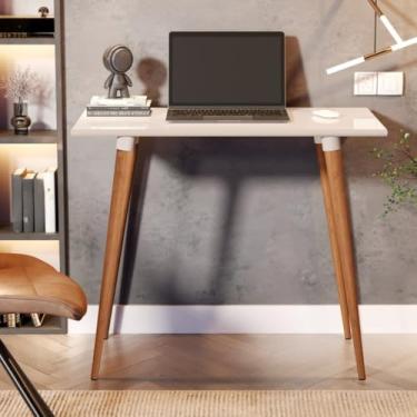 Imagem de Escrivaninha Mesa de Computador Classic 80x50cm – Estilo Retrô com Pés de Madeira Maciça | Mesa para Escritório, Estudo e Quarto – 4 Cores(Off White)