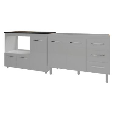 Imagem de Armário Cozinha Balcão Gabinete De Pia 120 Cm Bruna E Balcão Alana Para Fogão Cooktop 5 Bocas E Forno Branco