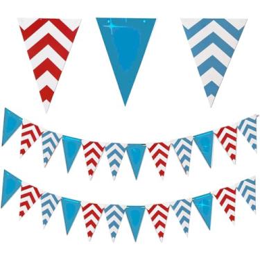 Imagem de Decorações de aniversário Dr Cat in The Hat Branco Azul/Coisa 1 Coisa 2 Aniversário/Dr Cat in The Hat Decorações de Chá de Bebê Turquesa Branco Vermelho Chevron Triângulo Banners Thing 1 e Thing 2