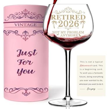 Imagem de Presentes de aposentadoria para mulheres 2026 taça de vinho - aposentado 2026 Not My Problem Anymore - Decorações de festa de aposentadoria feliz mulher - saindo, adeus presente para colegas de