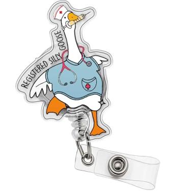 Imagem de Carretel de crachá engraçado registrado Silly Goose RN, lindo suporte de crachá de trabalho de identificação com clipe de jacaré retrátil acessórios para LPN CNA MA enfermeira médica estudante de