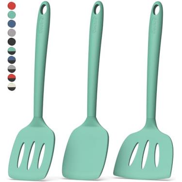 Imagem de Coukre Pacote com 3 espátulas de silicone, resistente ao calor, livre de BPA, espátula de peixe, espátula sólida e ranhurada para frigideiras antiaderentes, ovos, panquecas, peixe, hambúrgueres (3