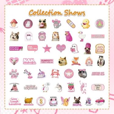 Imagem de 50 peças de adesivos de meme de animais engraçados rosa, estética, adesivos fofos para diário, laptop, scrapbook, garrafas de água, mala, tema de snowboard, lembrancinhas de festa, decorações de festa