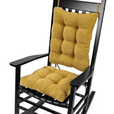 Imagem de Glyzia Conjunto de almofadas de cadeira de balanço para idosos sentados, almofada de encosto e almofada de assento com laços, almofada de cadeira antiderrapante de tecido de chenille de luxo para