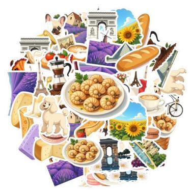 Imagem de 35 peças Cultura Francesa Comida Viagem Arquitetura Natureza Adesivos Brinquedo DIY Adesivos Arquitetônicos para Mala Geladeira Telefone Bagagem Laptop Guitarra Carro Adesivos Brinquedos Guitarra