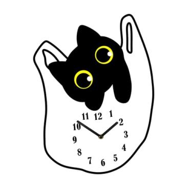 Imagem de Generic Relógio de parede analógico fofo de gato, decoração de parede silenciosa, relógio de acrílico moderno para sala de jantar, cozinha, quarto infantil,