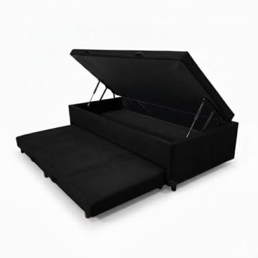 Imagem de Cama Box Baú Solteiro com Auxiliar Conjugada | Blindada | Pistão a Gás | Suporta Até 200kg | 188x88x42 | (SUEDE PRETO)
