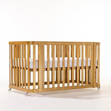 Imagem de Berço Evolutivo 3 em 1 em Madeira Maciça com Rodinhas – Mini, Berço Padrão e Mini Cama Adaptável ao Crescimento (Mel)