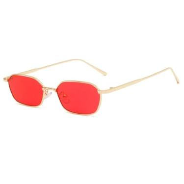 Imagem de HCPIHF Óculos de sol retrô com armação de metal e lentes UV400, estilo punk, para homens e mulheres (dourado e vermelho)