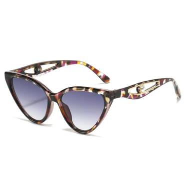 Imagem de HCHES Óculos de Sol Femininos com Armação Grande, Decoração com Pérolas, Proteção UV400 e Estampa Degradê em Tons de Cinza.