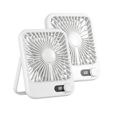Imagem de RITHUS Ventilador de mesa recarregável, pacote com 2, pequeno ventilador de mesa USB portátil com 100 velocidades, visor digital, dobrável a 180°, ventilador operado por bateria para escritório