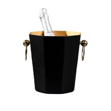 Imagem de Balde de gelo de aço inoxidável bicamada preservação do calor isolamento frio bonito KTV champanhe vinho tinto cerveja gelo bloco de gelo balde comercial (preto, sem prateleiras)
