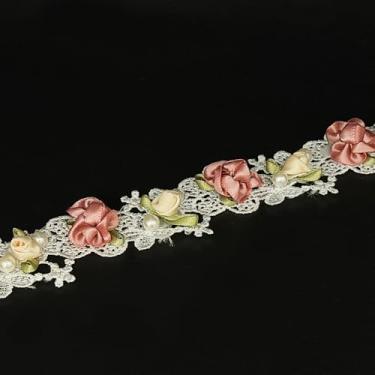 Imagem de 1 jarda vintage pérola contas flor bordado renda guarnição fita apliques floral fita de renda costura artesanato para vestido de noiva roupas traje chapéu decoração festa casa (cores mistas, 1 jarda)