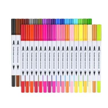 Imagem de Kit Completo Brush Pen Ponta Fina e Pincel, 12 a 48 Cores, Canetas para Desenho, Pintura e Caligrafia (Canetas 12 un, Pacote, 12.0)