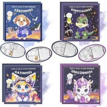 Imagem de Kit Crie e Cole o Seu Mangá  Cãezinhos, Gatinhos, Dinossauros e Unicór