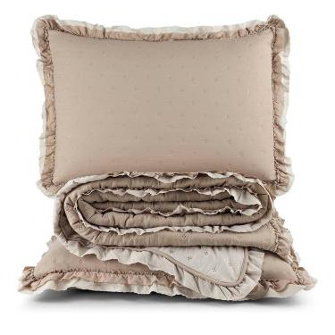 Imagem de Kit Cobre Leito Colcha Lilian Casal 3 Peças Matelado Dupla Face Micropercal 200 Fios - Cáqui - 100% Poliéster